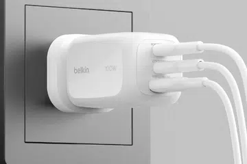 The Belkin BoostCharge Pro 3-Port GaN wall charger 100W.