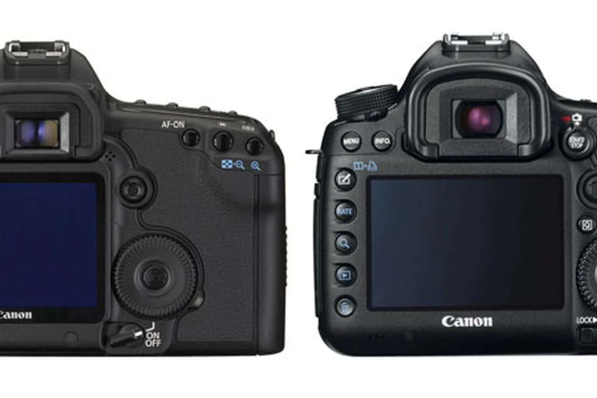 The 5D Mark II (left) and the Mark III (right). Image not to scale.