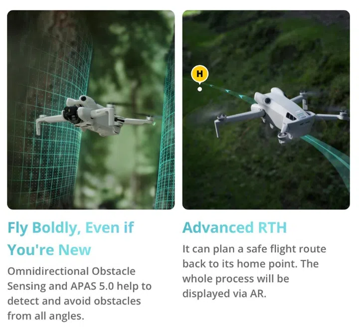 DJI Mini 4 Pro's omnidirectional sensing helps it avoid obstacles.