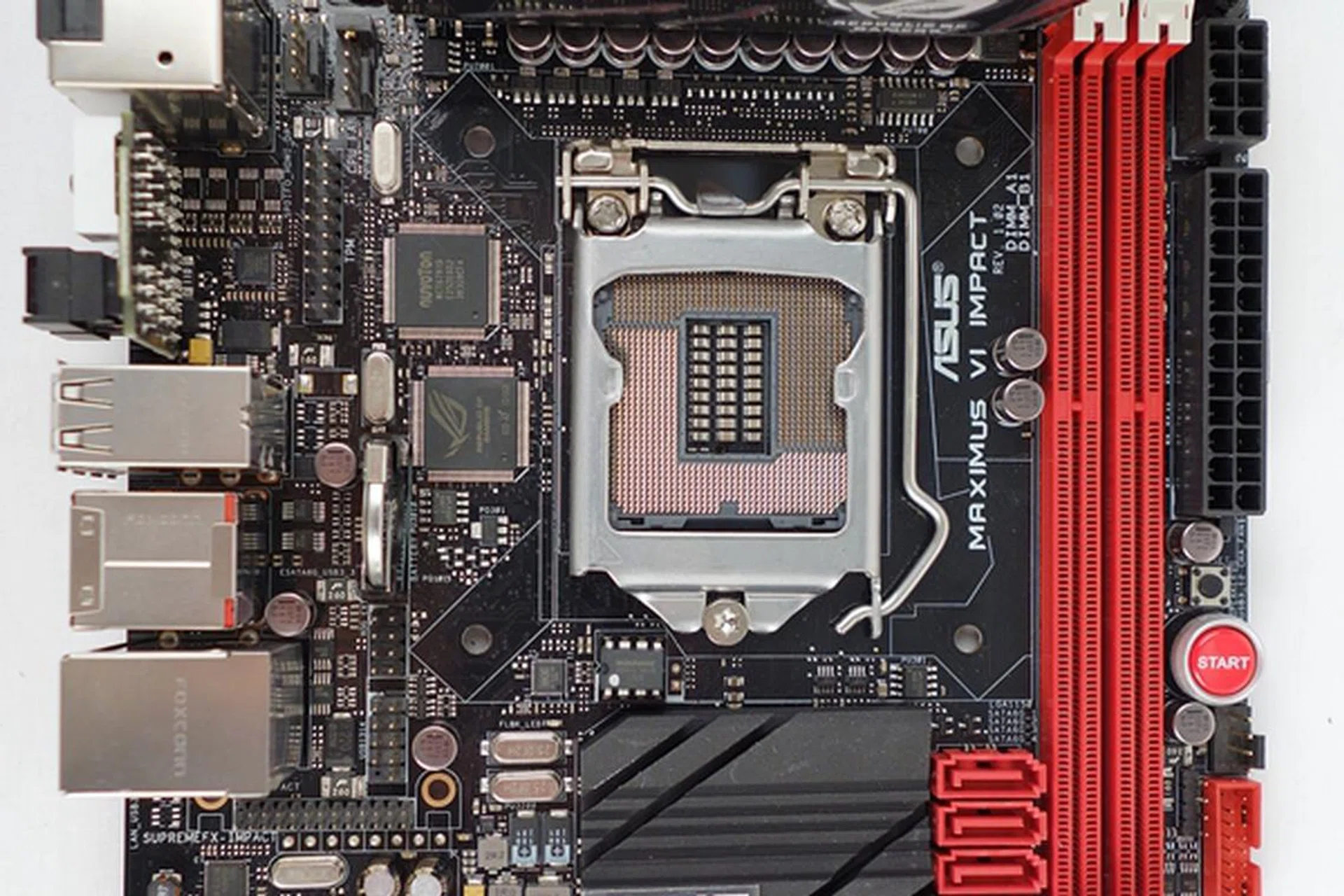 The ASUS Maximus VI Impact mini-ITX motherboard boasts of features that are typical of high-end Intel Z87 boards. From its digital 8 + 2 phase power delivery system to support for high-speed OC memory modules, this board also supports add-on cards for high-fidelity audio, as well as wireless-AC connectivity.