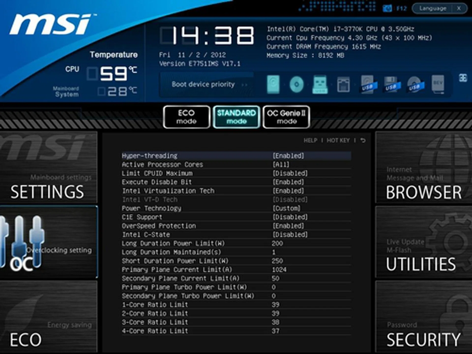 The MSI UEFI BIOS utility has a pleasant black-and-blue hue and we like its well-organized menu layout. The temperature readings for the CPU and motherboard were very helpful especially during our overclocking exercise.