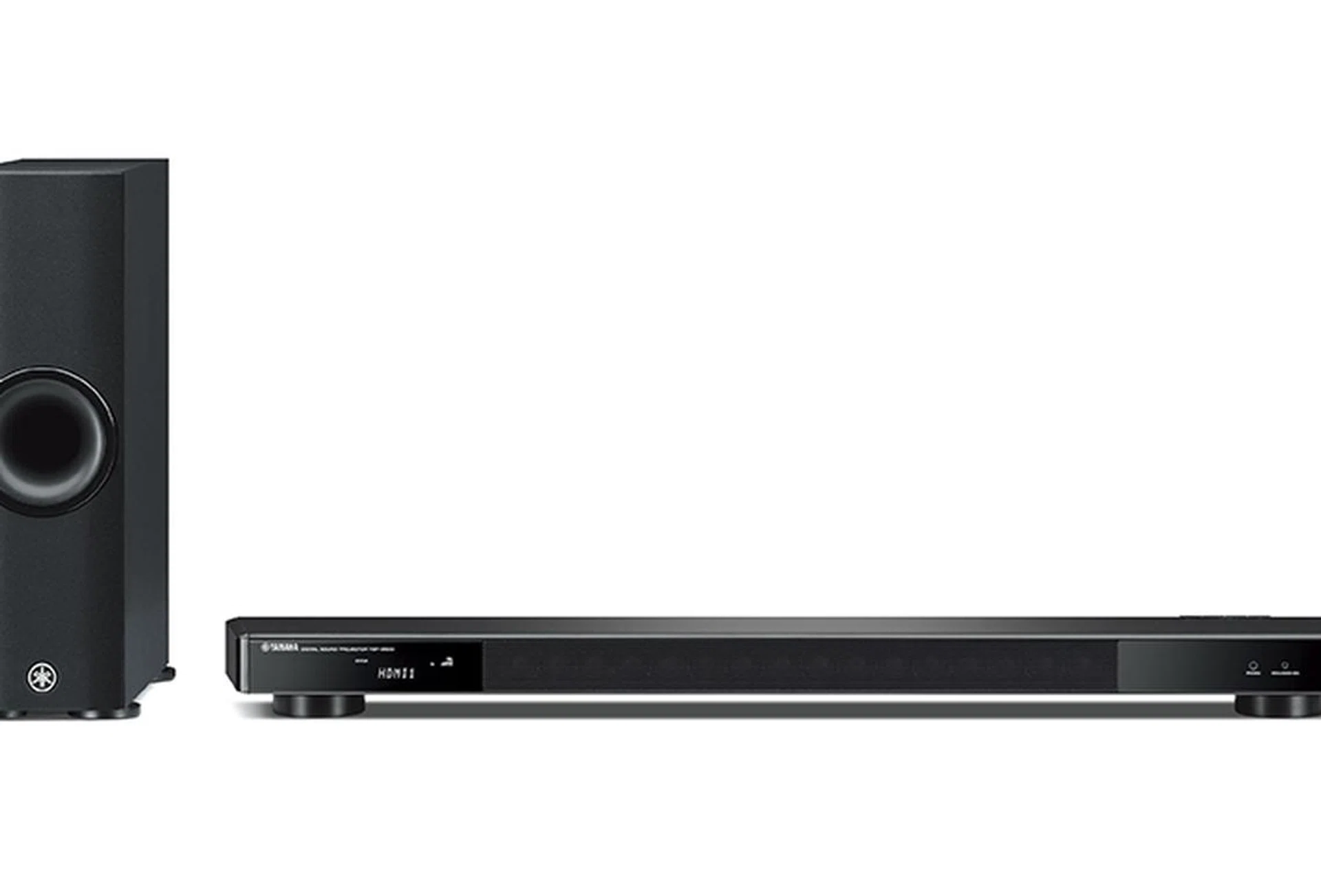 The YSP-2500 is a two piece speaker system made up of a center speaker unit and a wireless subwoofer.