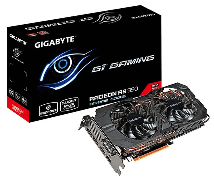 Gigabyte Radeon R9 390 G1 Gaming. The Gigabyte Radeon R9 390X G1 Gaming looks identical. (Image Source: Gigabyte)