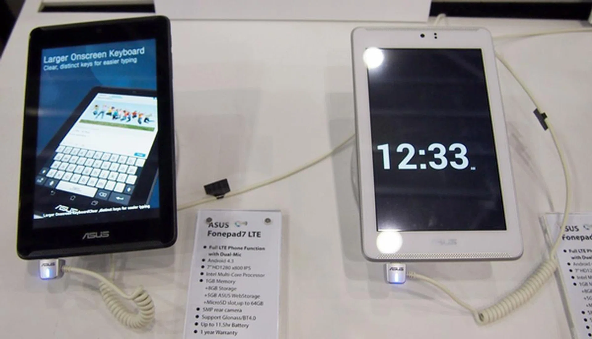 The ASUS FonePad 7 LTE is priced at $349. It runs on Android 4.3 Jelly Bean and is powered by an Intel Atom Z2560 dual-core 1.6GHz processor. Its 7-inch IPS display has a resolution of 1,280 x 800 pixels.