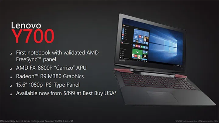 The Lenovo Y700 is the first notebook to officially support AMD FreeSync. (Image Source: AMD)