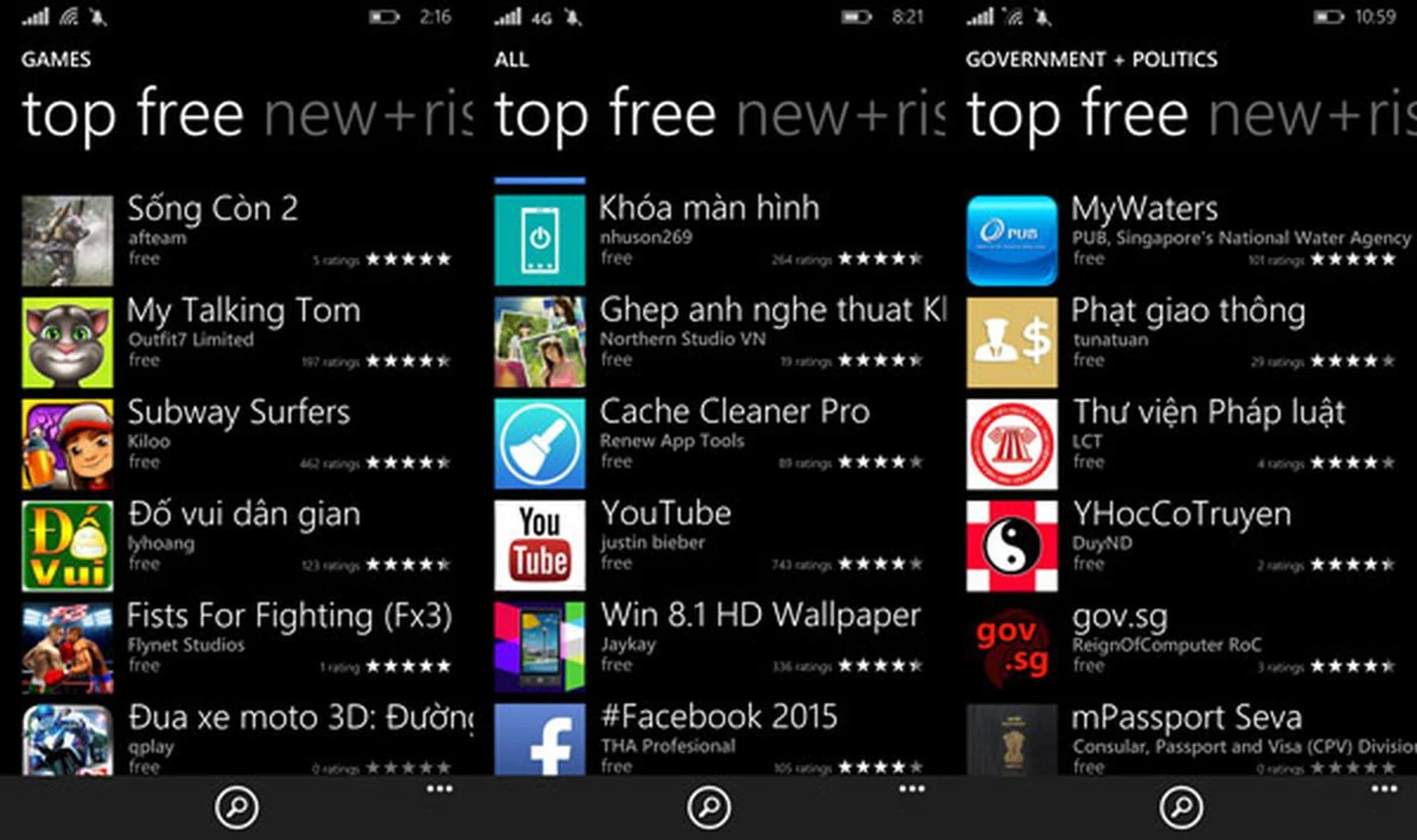 For a while, the author had to re-check his region setting. Also, is this "gov.sg" app trustworthy? The author's also intrigued that "Justin Bieber" made a Youtube app...