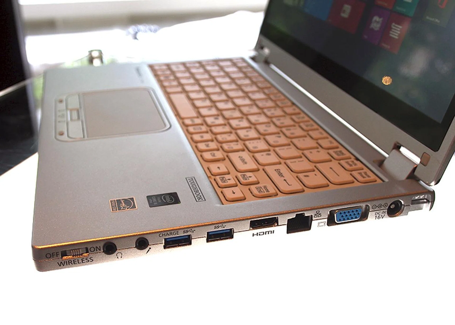 The ports are all located on the right side. There's also a vintage vibe to the overall design and look of the Toughbook CF-MX4.