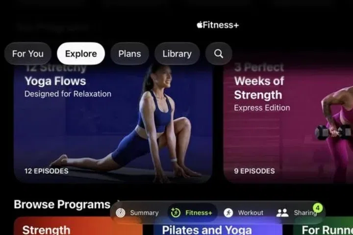 The Apple Fitness+ interface in landscape mode on iOS 27