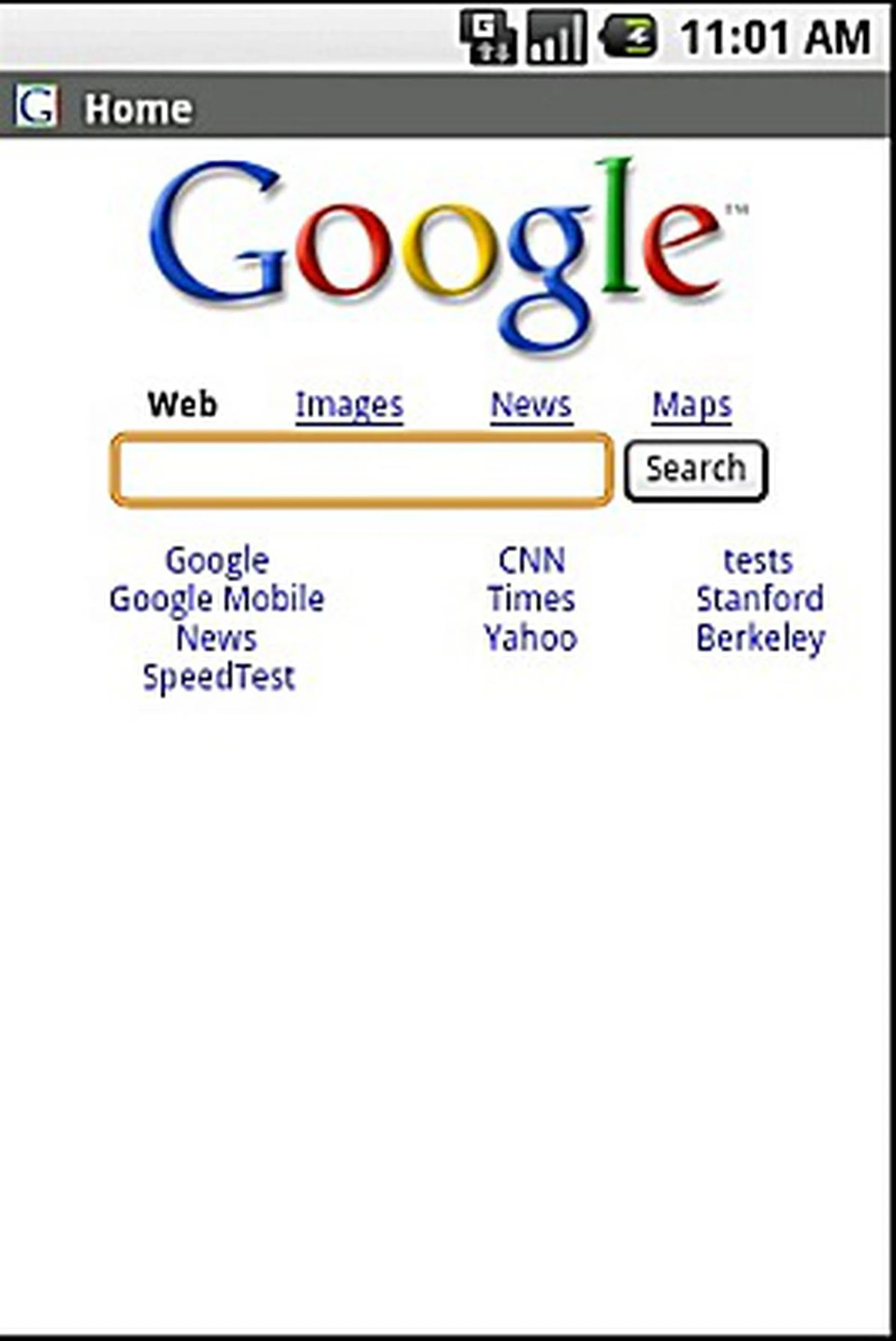 Google doesn't only believe that touch capable phones should use Android, and used what looked to be a trackball on the prototype phone to navigate the interface. Mr.Rubin further confirmed that yes, button navigation is also possible. Seen here is a browser that Google has developed for Android which allows users without touchscreens to navigate around the browser similar to those used in non-touchscreen phones.
