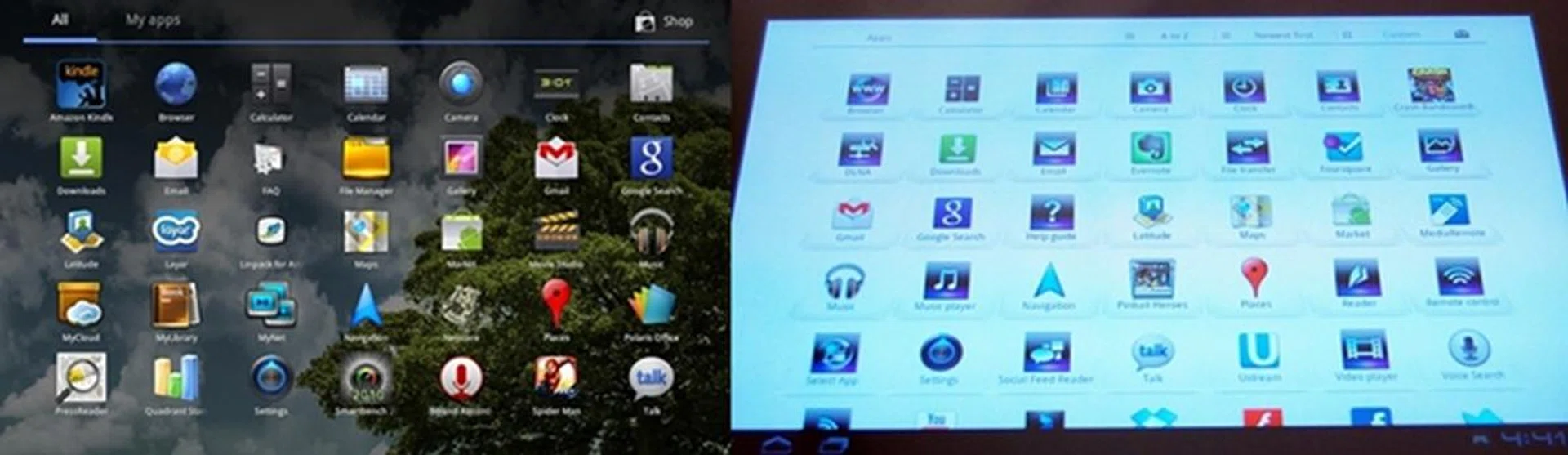 The third tweak to the Android UI is seen in the App list. On the left is the usual app list seen on other Honeycomb tablets. On the right is the app list on the Sony Tablet S. We find the white background and app separator on the Tablet S to be slightly more aesthetically appealing.
