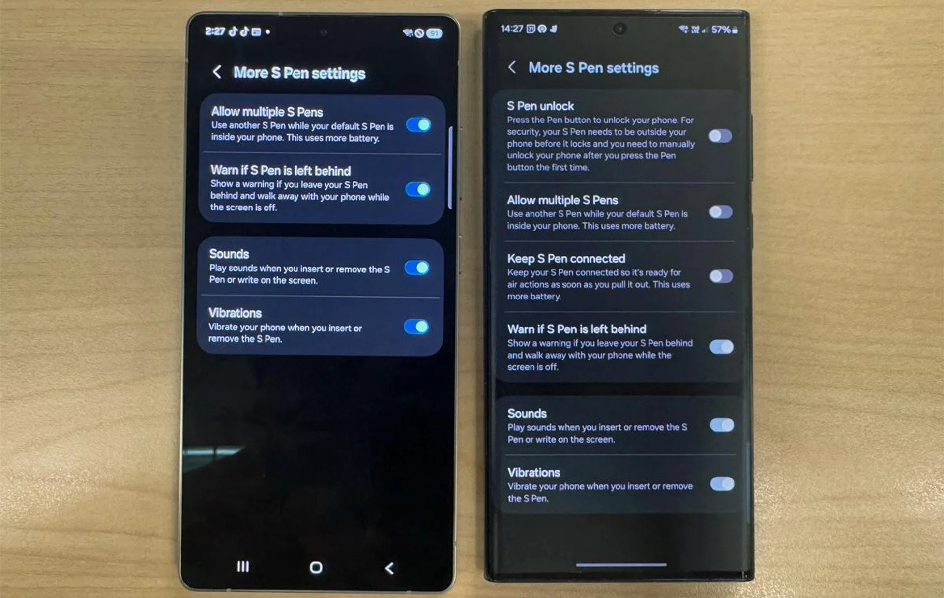 One UI 7 on Galaxy S25 Ultra (left) next to One UI 6 on a colleague's phone (right). Photo: HWZ.