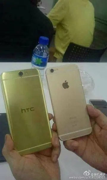 An alleged image of the HTC One A9 taken alongside the Apple iPhone 6.