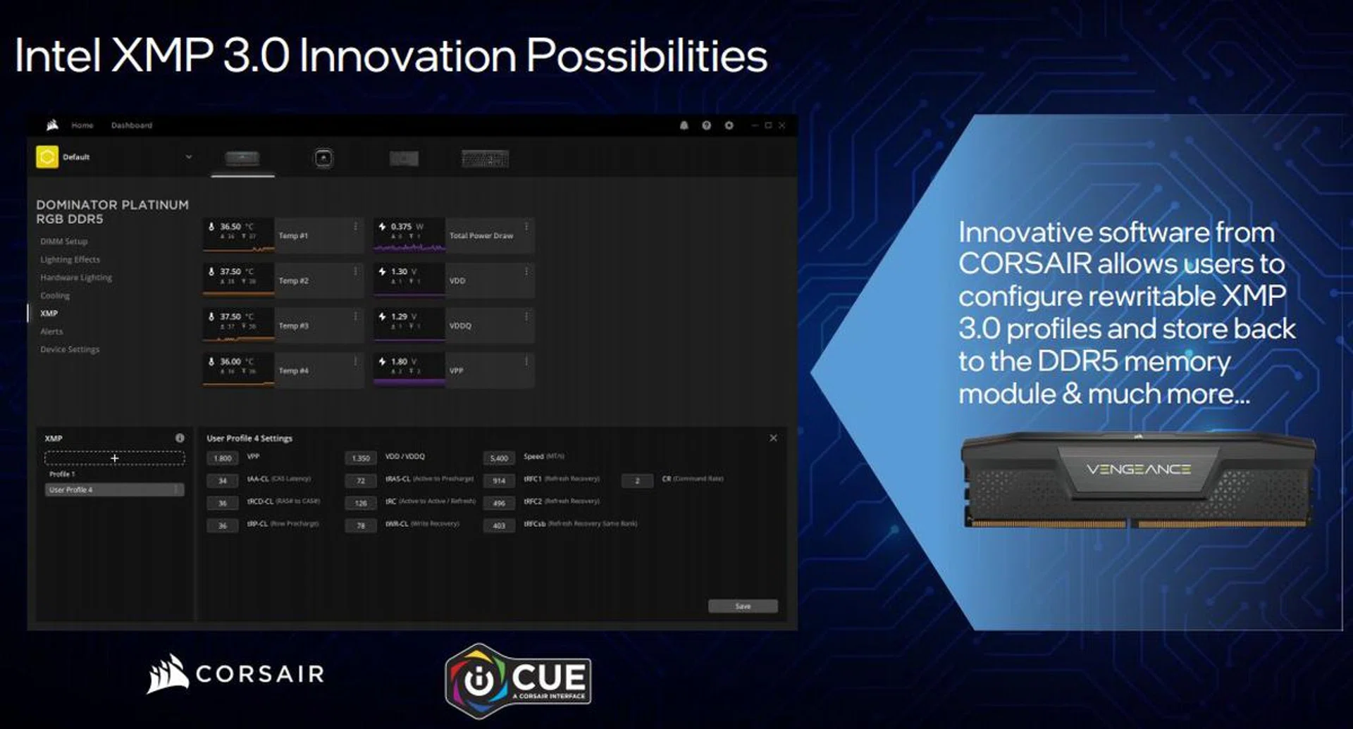 Save, tweak and improve upon your overclocked memory settings easily with rewritable profiles. Here's an example of Corsair's memory and software working together to make use of these rewritable profiles.