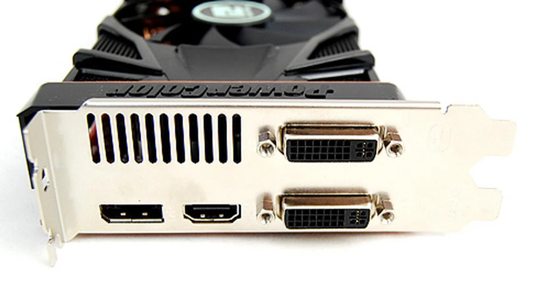 The PowerColor card gets the same twin DVI ports, single DisplayPort and HDMI port.