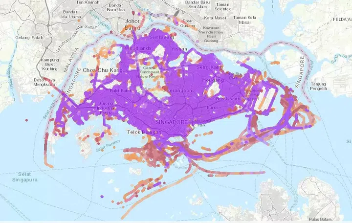 Image from nPerf's coverage map of Singapore. Source: nPerf.