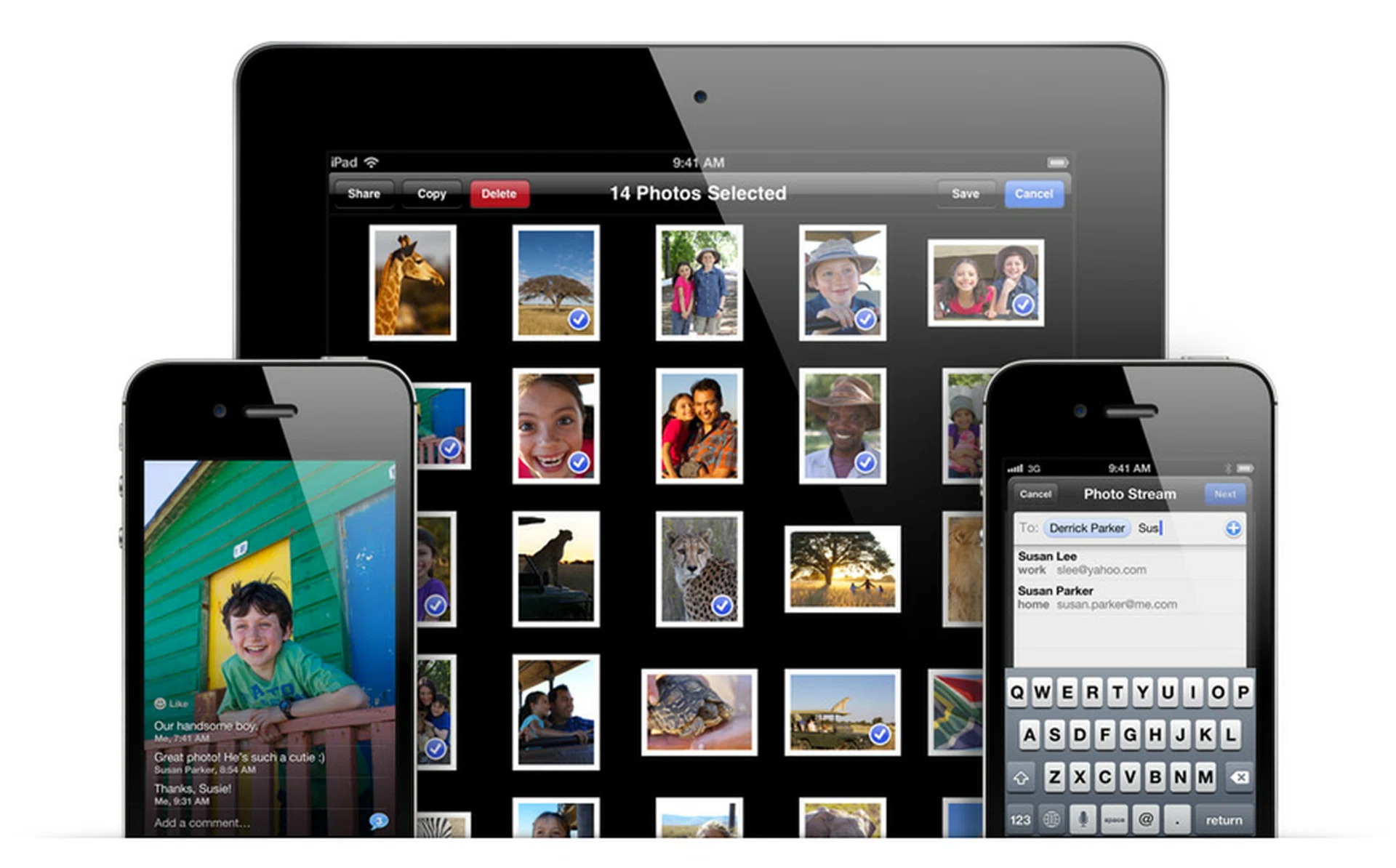 In iOS 6, Photo Stream allows users to share multiple sets of photos with users as well as comment on them, album-style. 