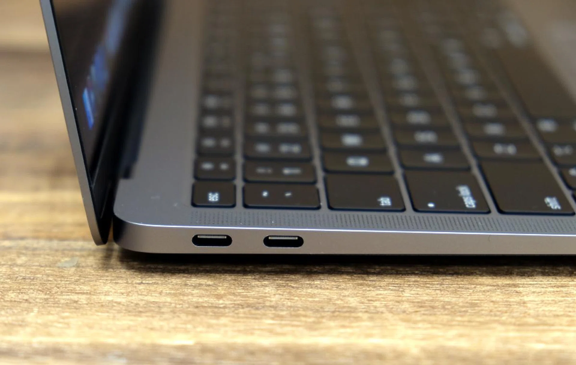 The MacBook Air comes with two USB-C Thunderbolt 3 ports.