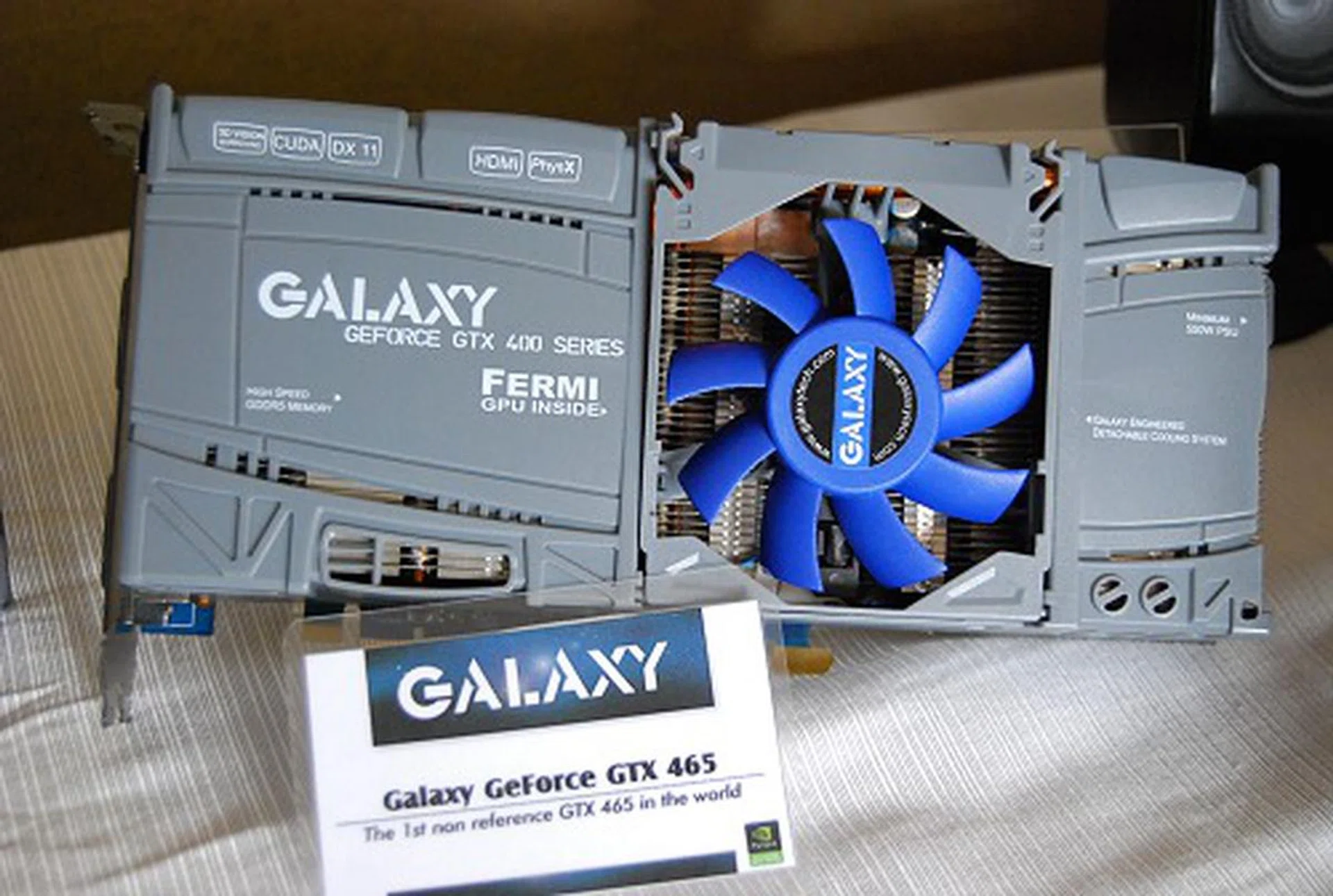 Following the innovative Galaxy GeForce GTX 470 GC edition, Galaxy has duplicated this design for the new GeForce GTX 465 SKU too.
