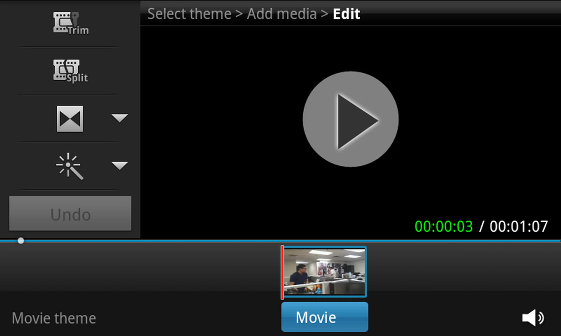 The video maker app is slightly more basic than the photo editing app but allows for quick, on-the-spot editing. You start off with choosing a theme, say Movie, Home Video or Party, and editing options will vary.