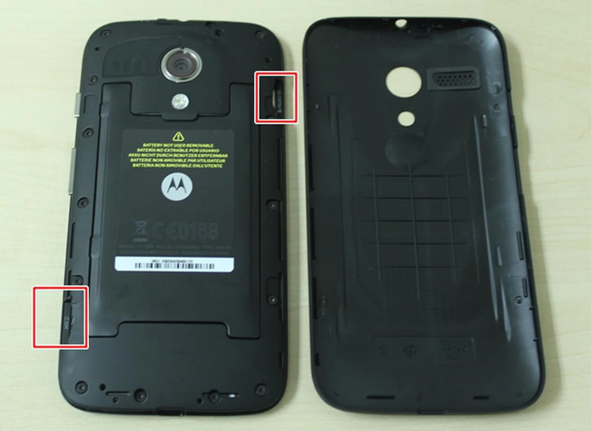 While the battery of the Moto G with 4G LTE is not removable, you can remove the micro-SIM and microSD card anytime.