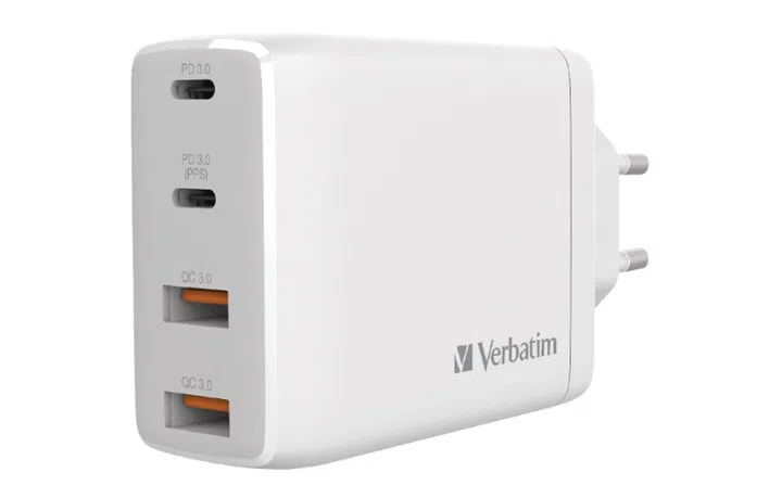 Verbatim 4 Port 100W GaN USB charger in white. (Image source: Verbatim)