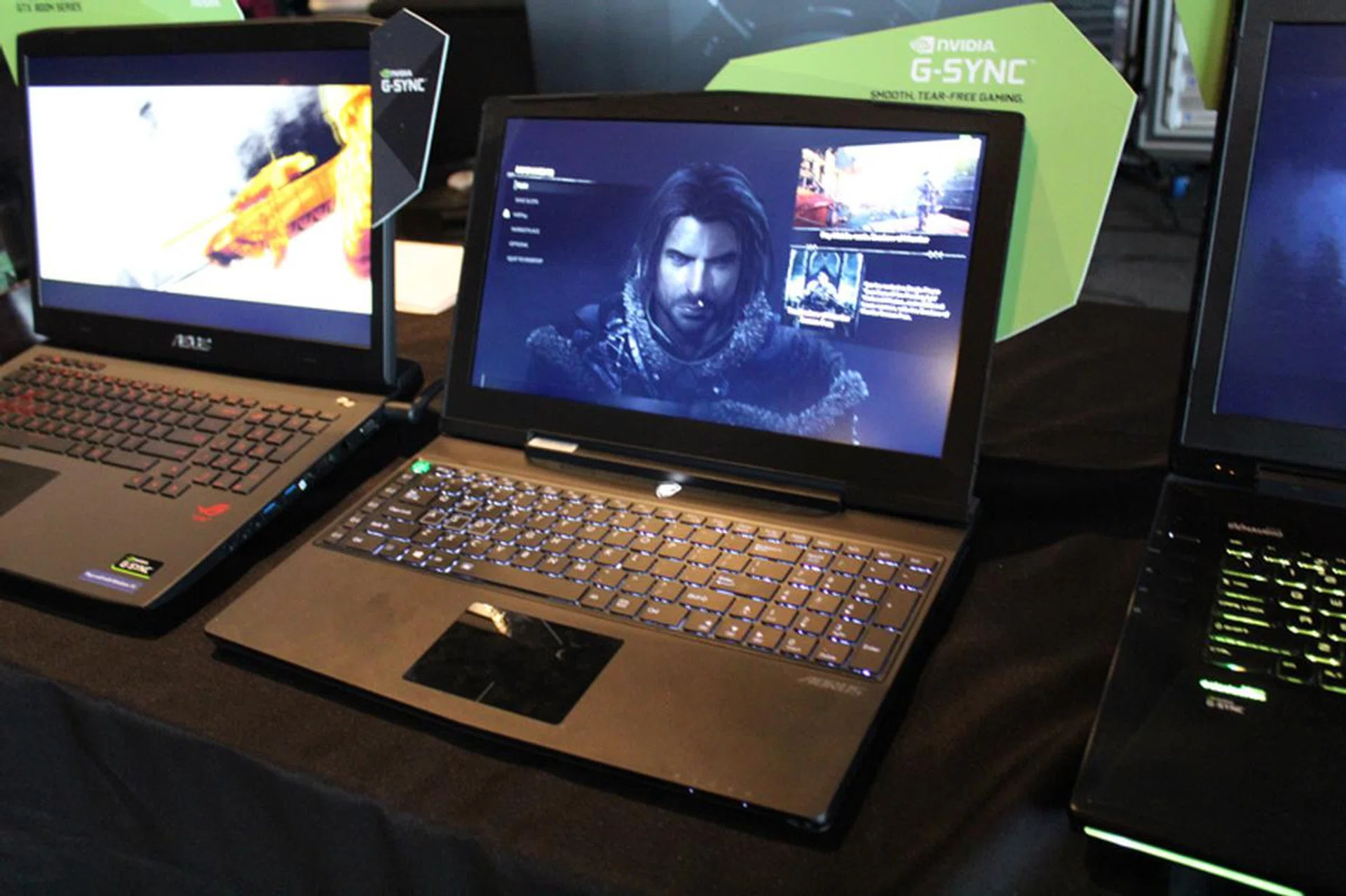 Aorus showed up with the venerable Aorus X7 Pro-SYNC, a G-Sync capable version of the Aorus X7 Pro. It's still packing the SLI NVIDIA GeForce GTX 970M with a 17.3-inch display. The Aorus X5 (SLI NVIDIA GeForce GTX 965M, 15.6-inch) is also G-Sync capable, but it wasn't at the event.
