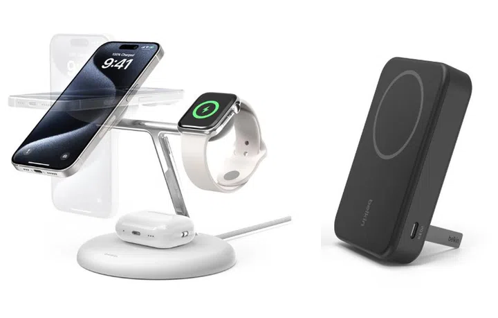 The Belkin BoostCharge Pro 3-in-1 Magnetic Stand and BoostCharge Pro Magnetic Power Bank.