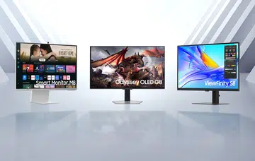 Samsung 2024 monitor lineup (L to R: Smart Monitor, Odyssey, ViewFinity).