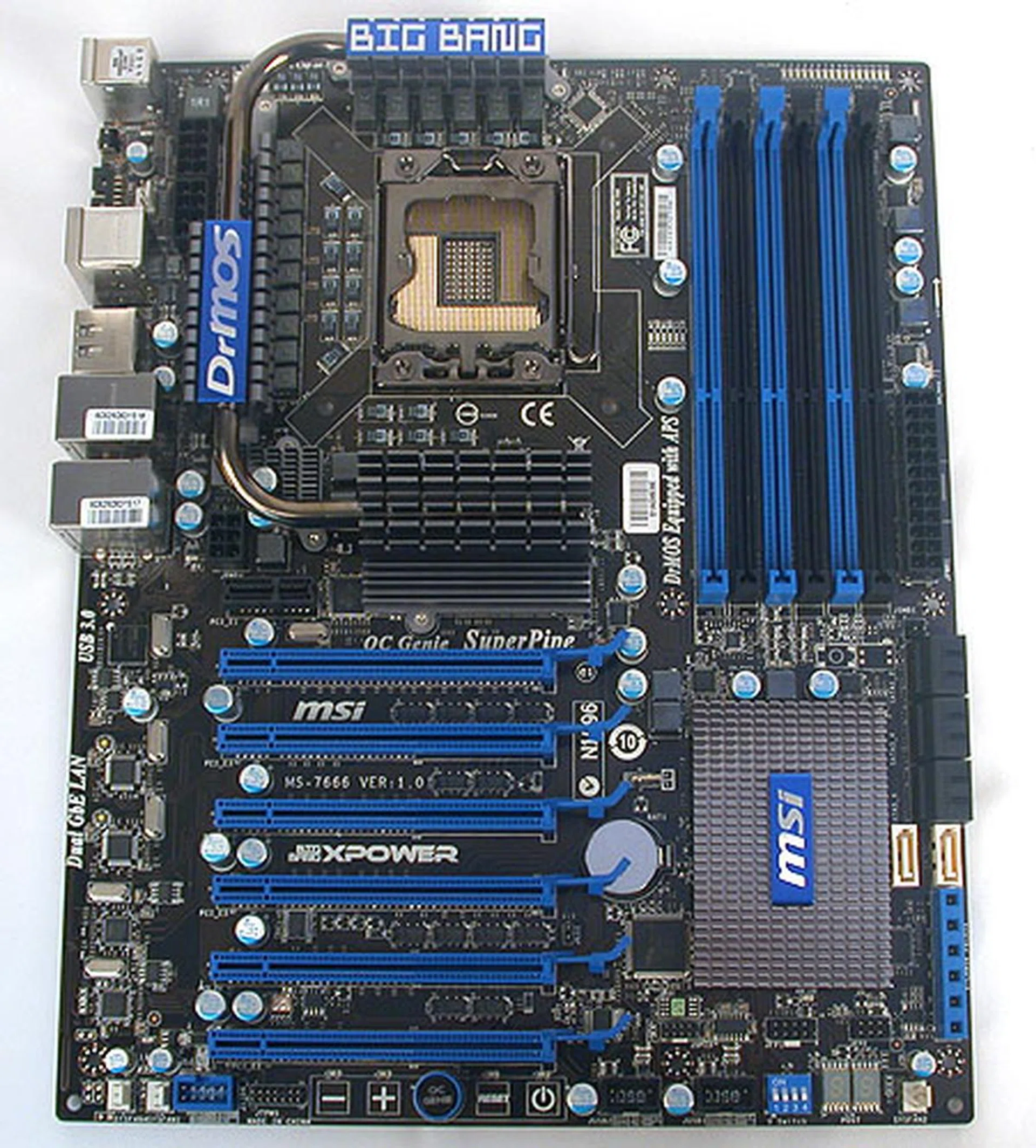 The newest member of MSI's Big Bang series, the XPower, manages to keep to the ATX form factor while still being capable of doing 4-way SLI or CrossFireX, though it's unable to fit four dual-slot graphics cards.