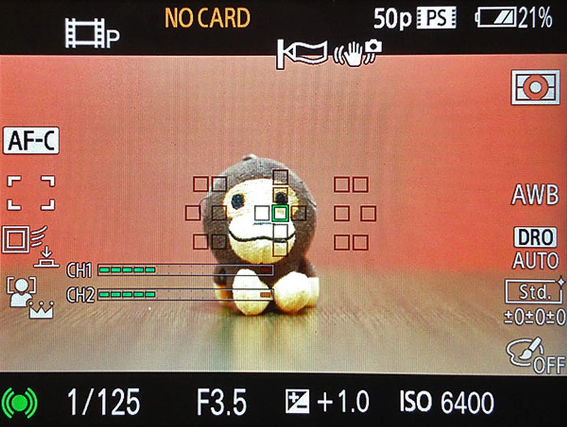 Even during video recording, you can monitor and adjust the audio recording level.