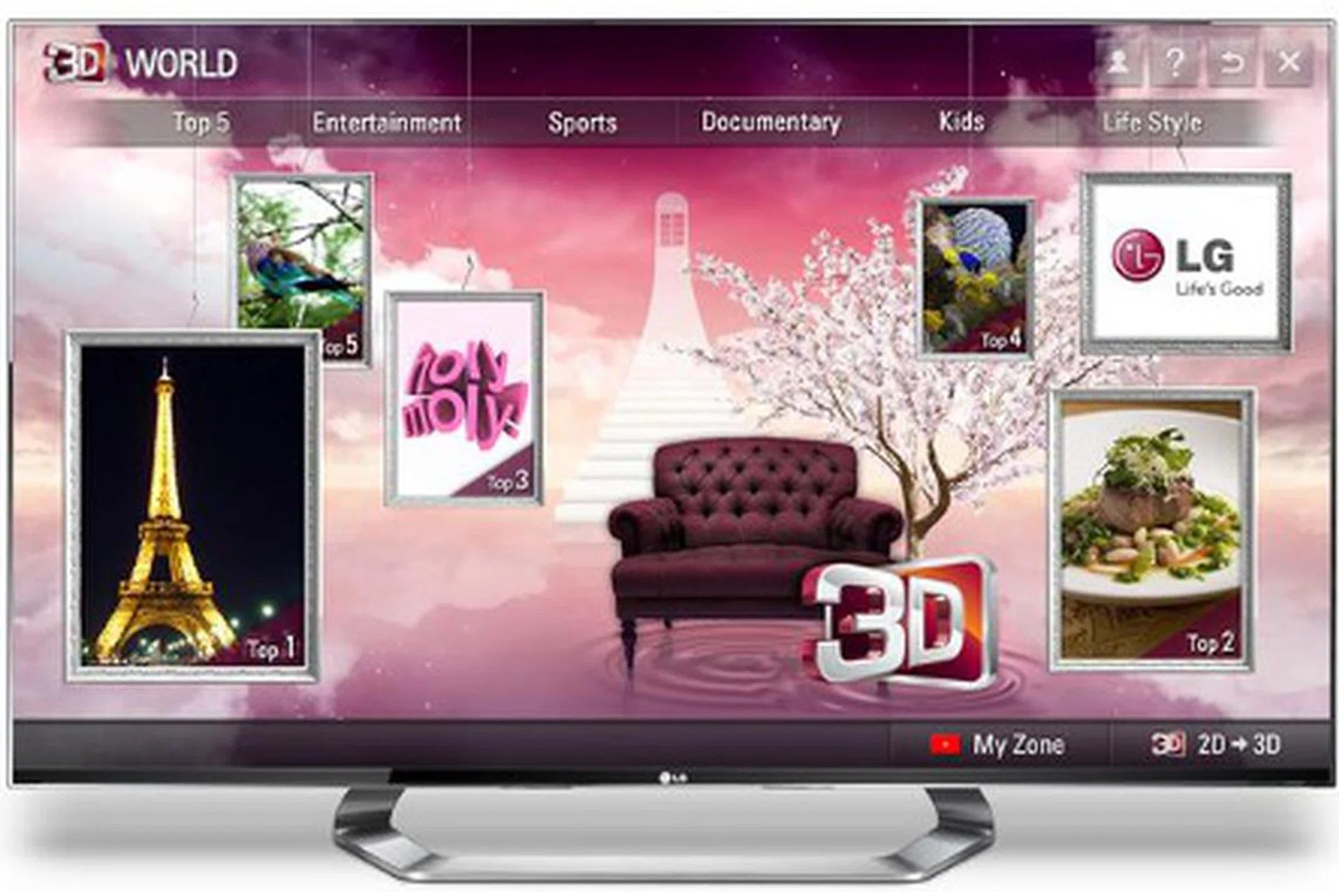 Home screen of 3D World. (Image source: LG)
