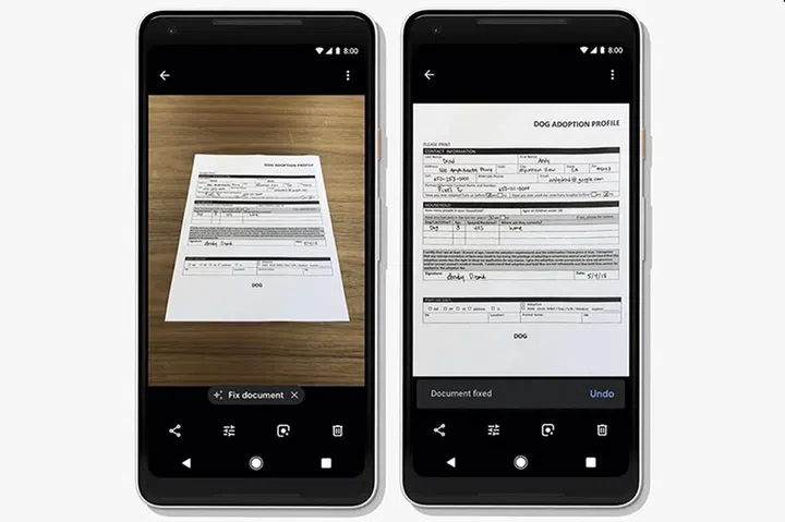 Correcting perspective of a document image and converting it to a PDF is possible, too.