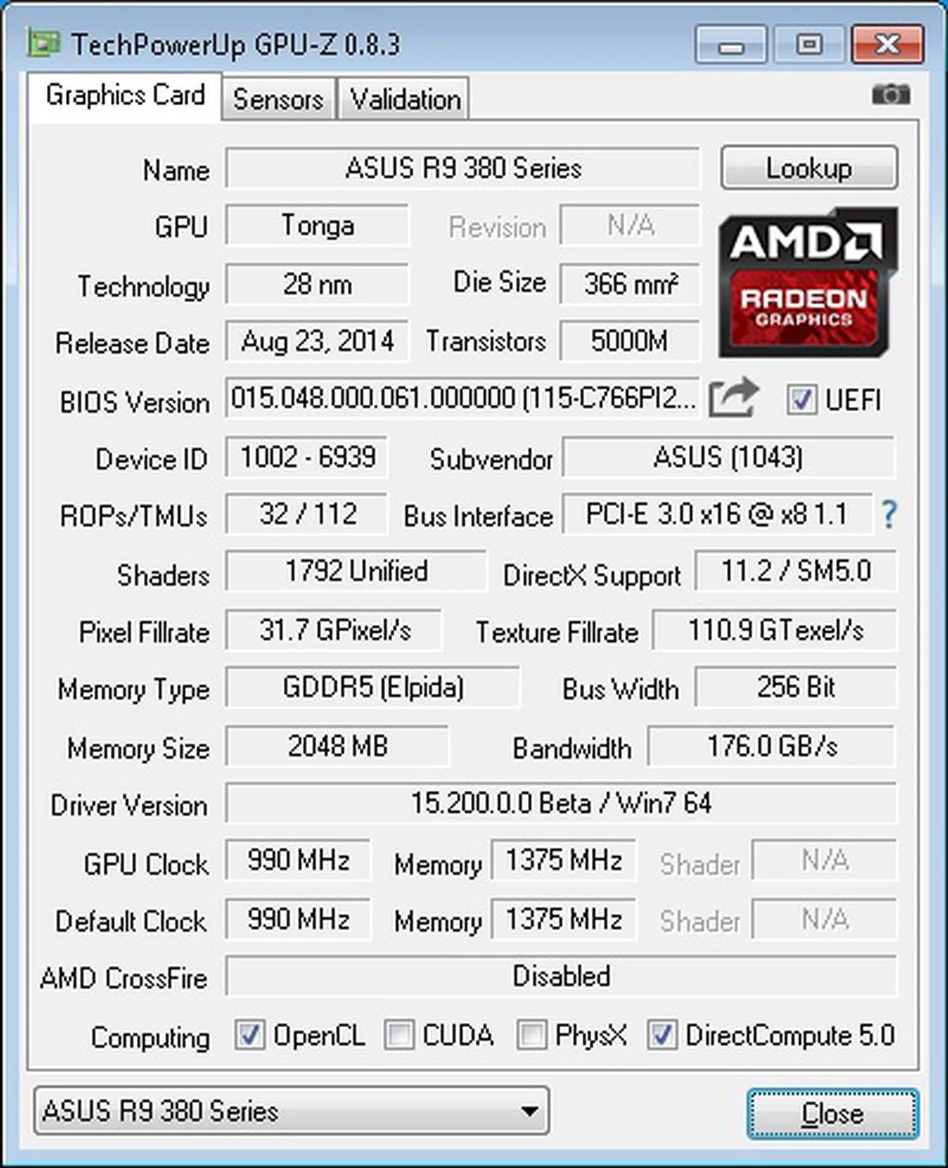 A quick look at the specifications of the card.