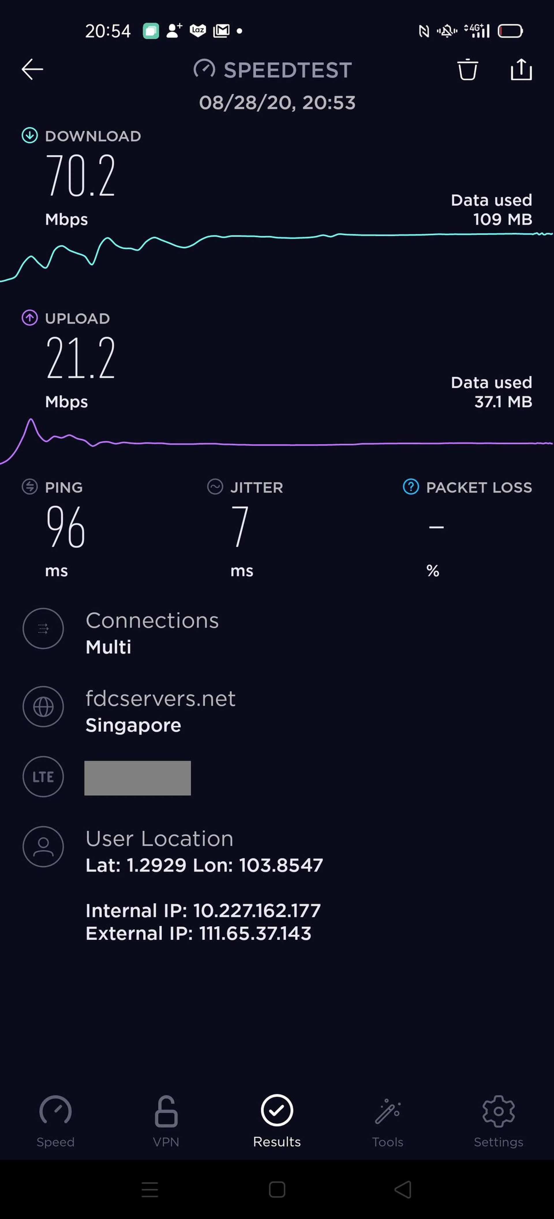 Competing 4G network, Test 1.