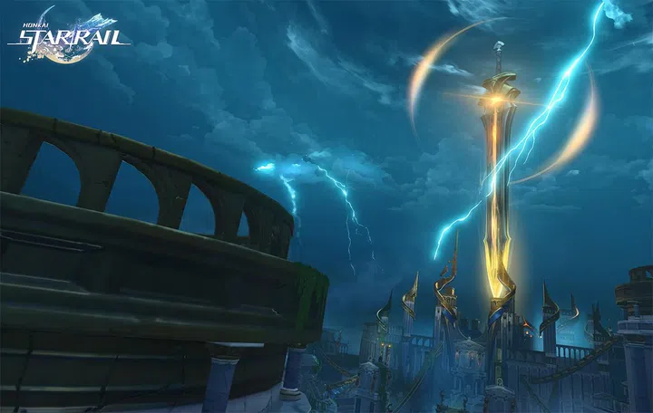 Castrum Kremnos, with the Blade of Fury hanging over the city. (Image source: HoYoverse)