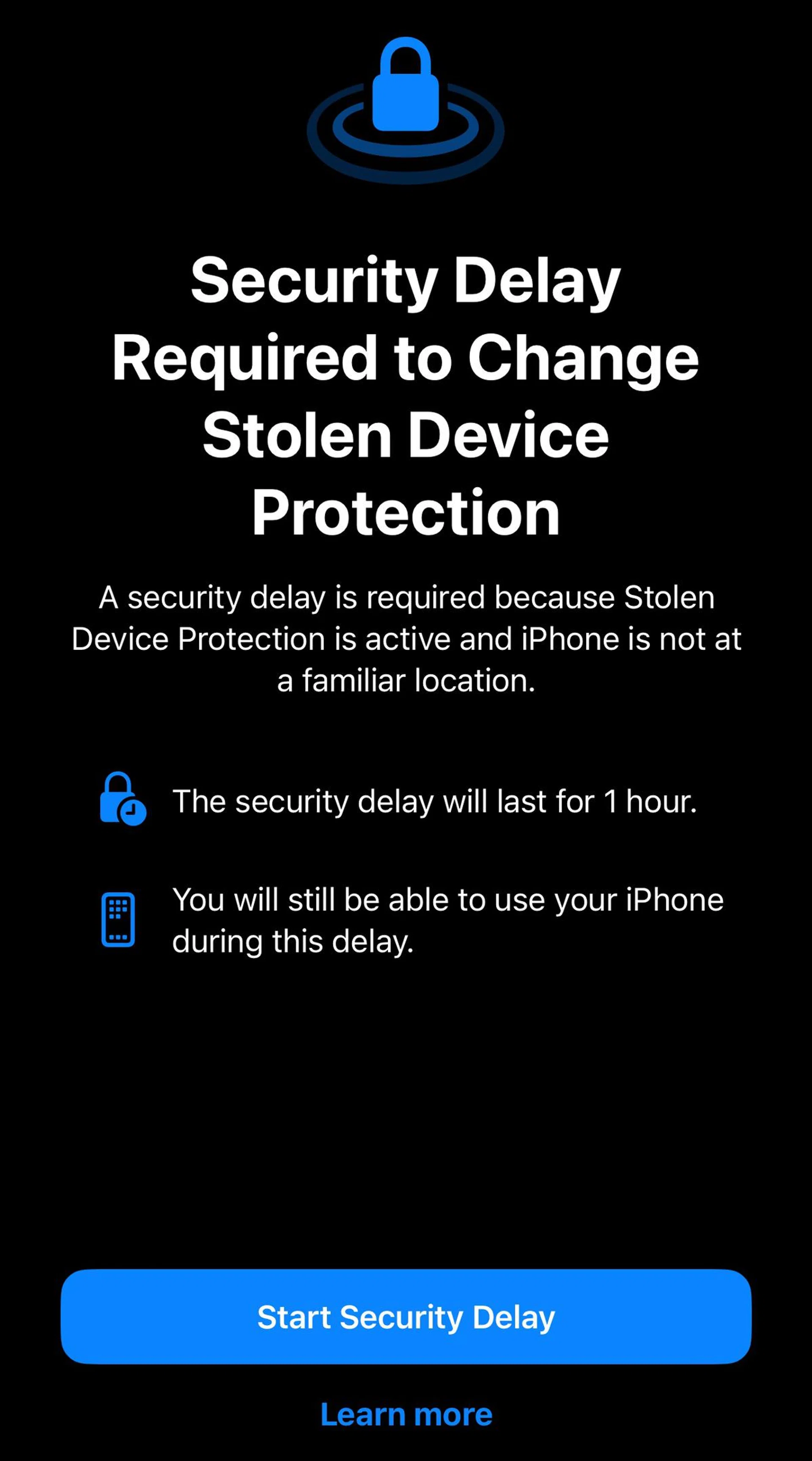 The Security Delay adds a layer of protection for users.
