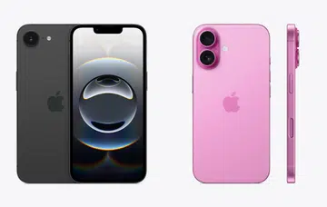 iPhone 16E on the left, iPhone 16 on the right. Photo: Apple