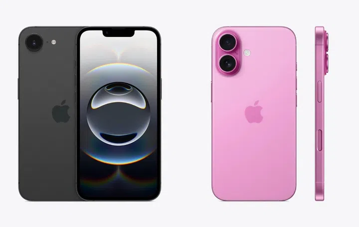 iPhone 16E on the left, iPhone 16 on the right. Photo: Apple
