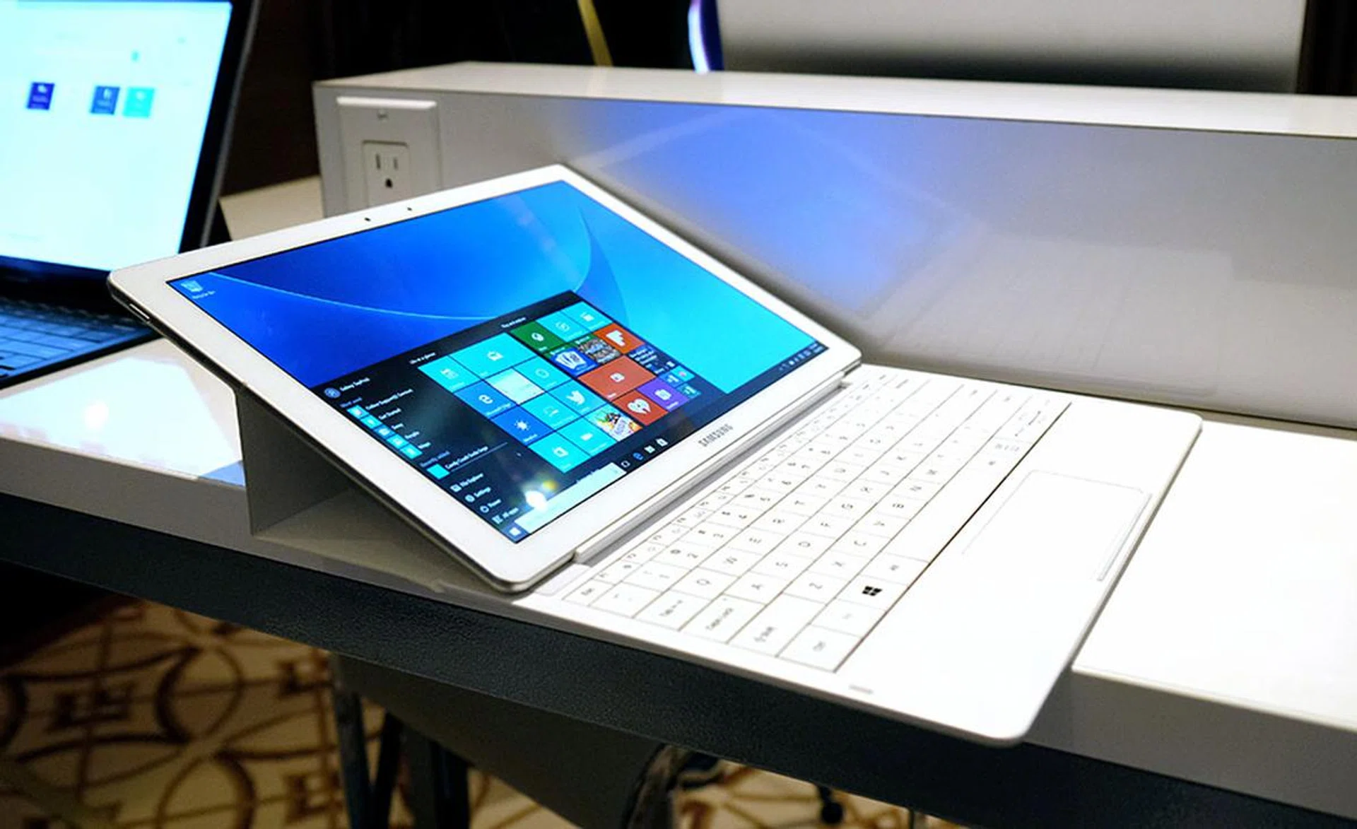The keyboard case lets you switch between two angles. This lower angle is designed for using the tablet in your lap.