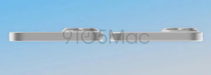 The rear camera bump of the Apple iPhone 14 Plus (left) and the iPhone 15 Plus (right).