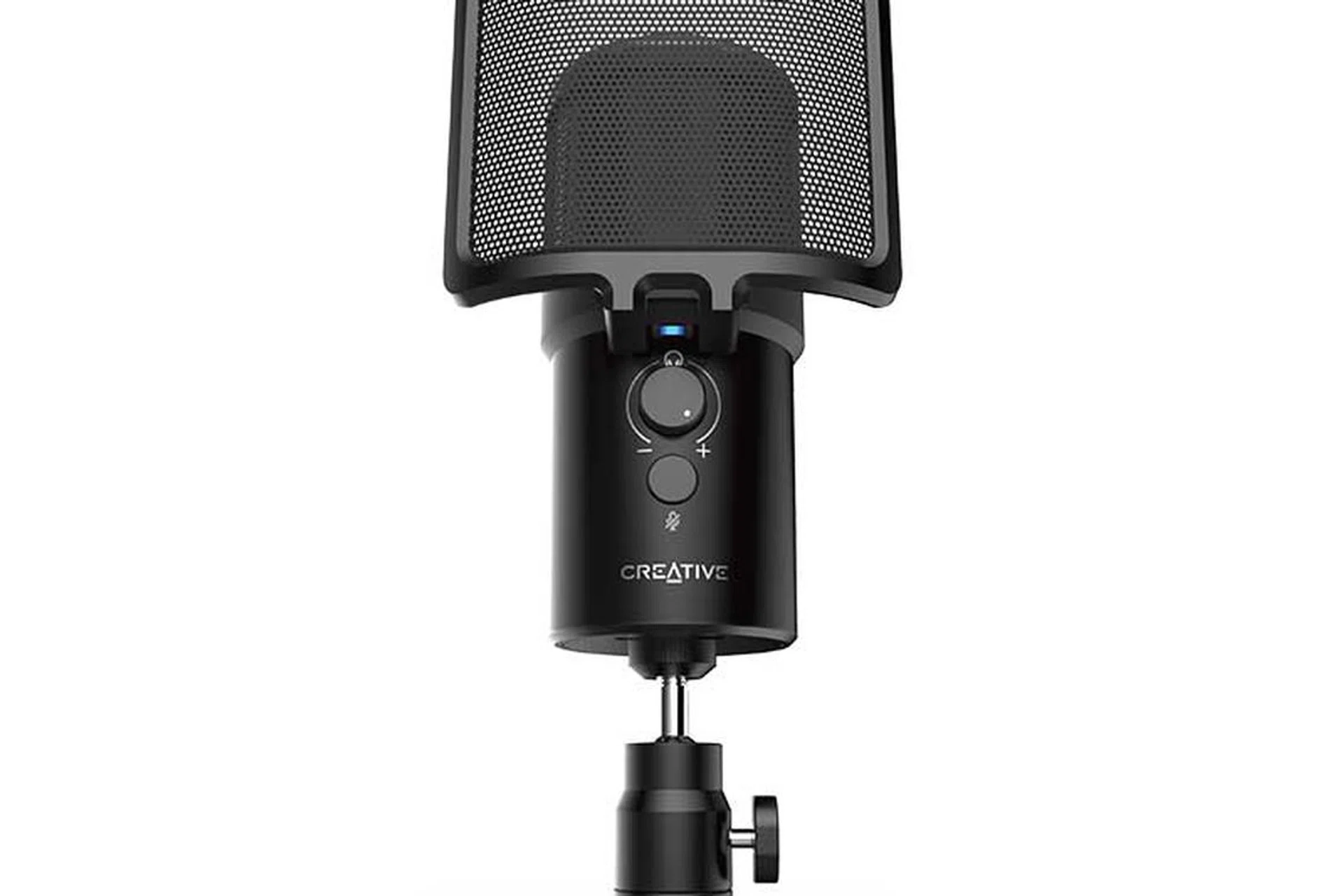 The M3 with the included pop filter. (Image source: Creative)