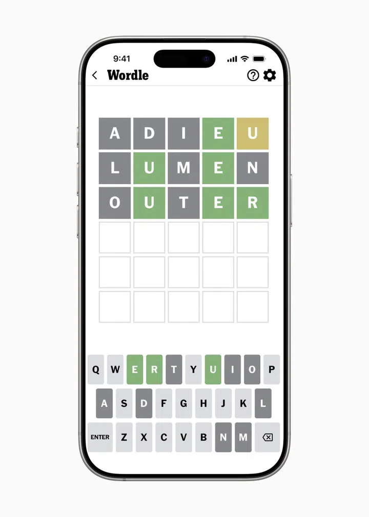 NYT Games / Wordle. Photo: Apple.