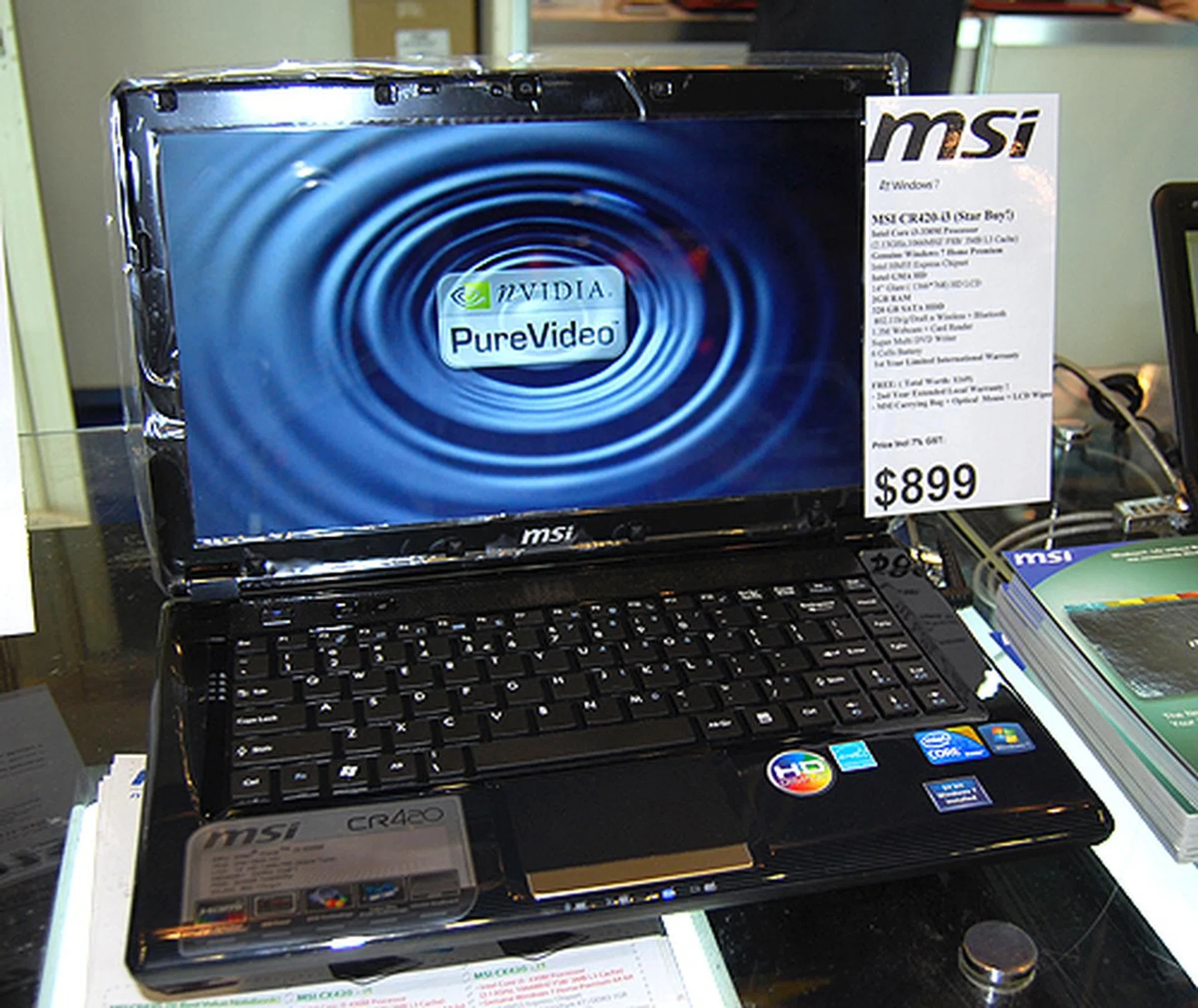 Star buy of the show is the MSI CR420-i3. At $899 (U.P. $1099), this 14-inch notebook features a 2.13GHz Core i3-330M processor, 2GB memory, a 320GB 7200rpm HDD and integrated Intel graphics.