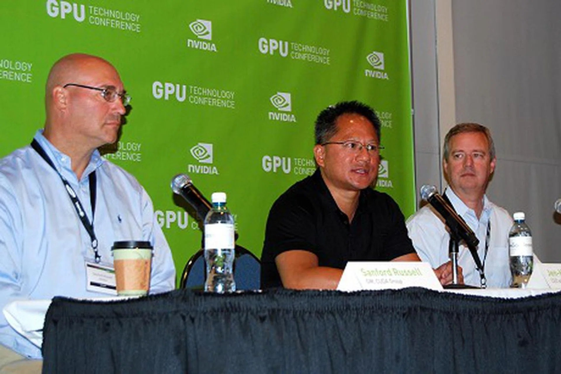 Jen-Hsun leads a media roundtable conversation like no other and in this session, he's flanked by Sanford Russel, GM for CUDA group and on the right is Andy Keane, GM of Tesla Business Division and GPU Computing.