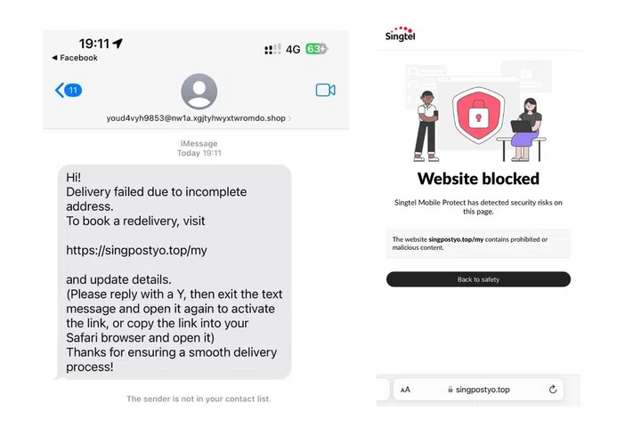 When you click on suspicious links, Mobile Protect can prevent access to potentially dangerous websites. PHOTO: SINGTEL