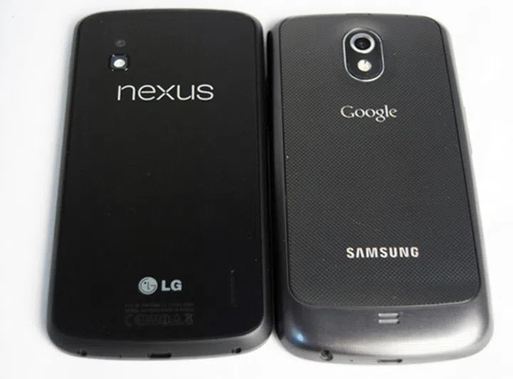 Seen here is the LG Nexus 4 (left) and Samsung Galaxy Nexus (right).