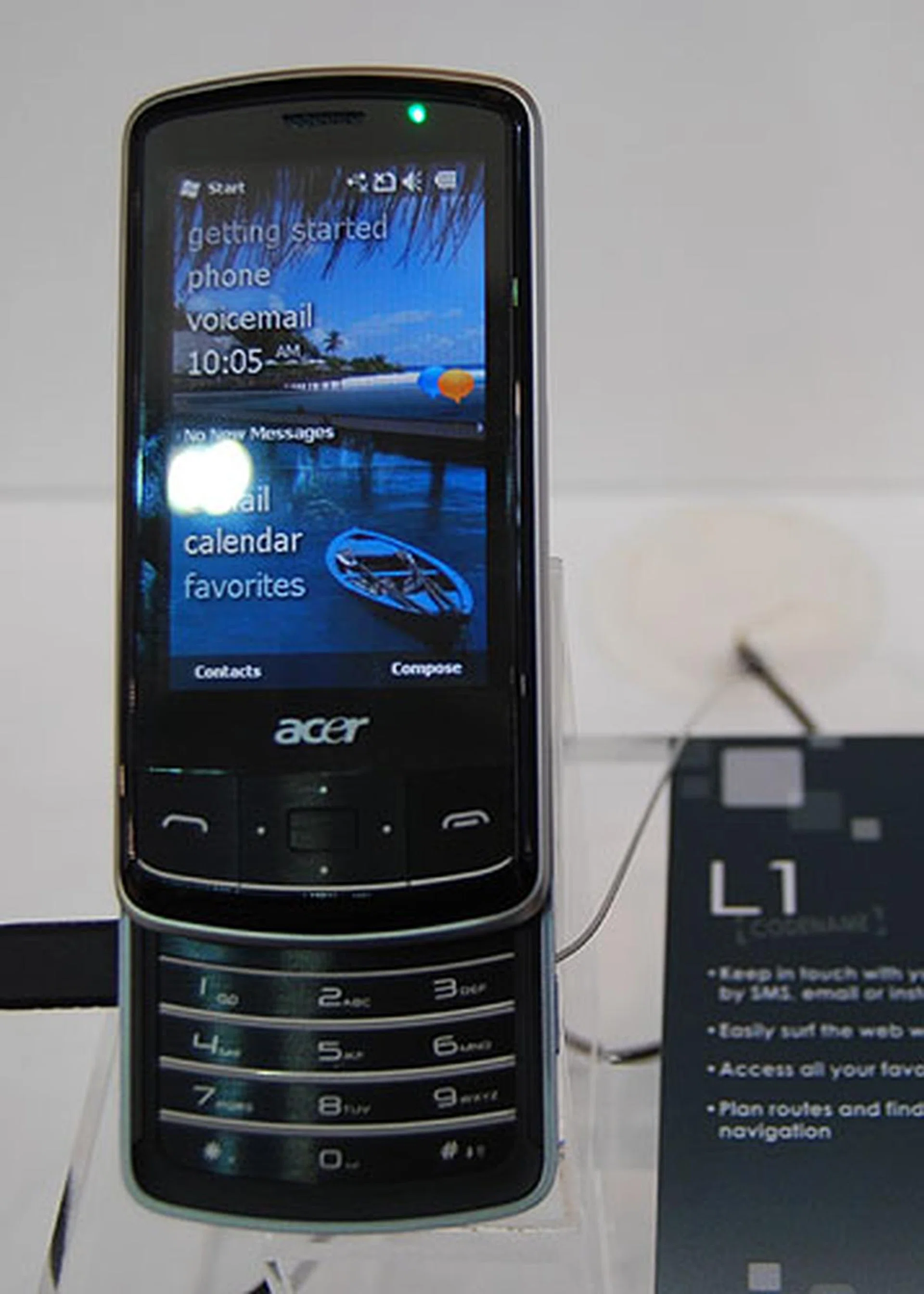 Acer had a few interesting upcoming models that are more like design concepts at this stage. This phone, codenamed L1 is one of them. No additional details are available though it was running Windows Mobile.