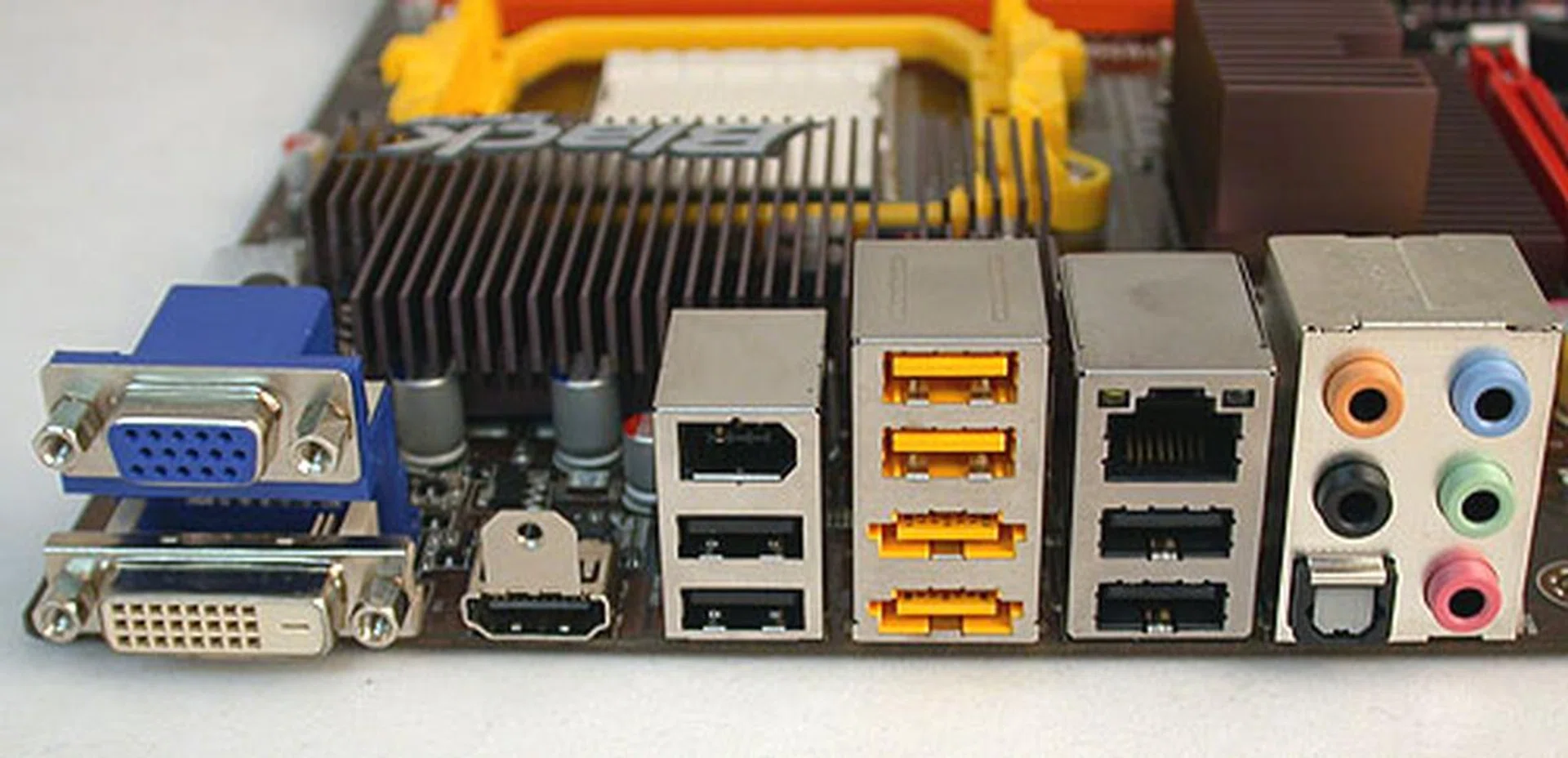 Another vendor that has removed the PS/2 ports, ECS has an almost identical configuration of ports and connectors as the ASUS.