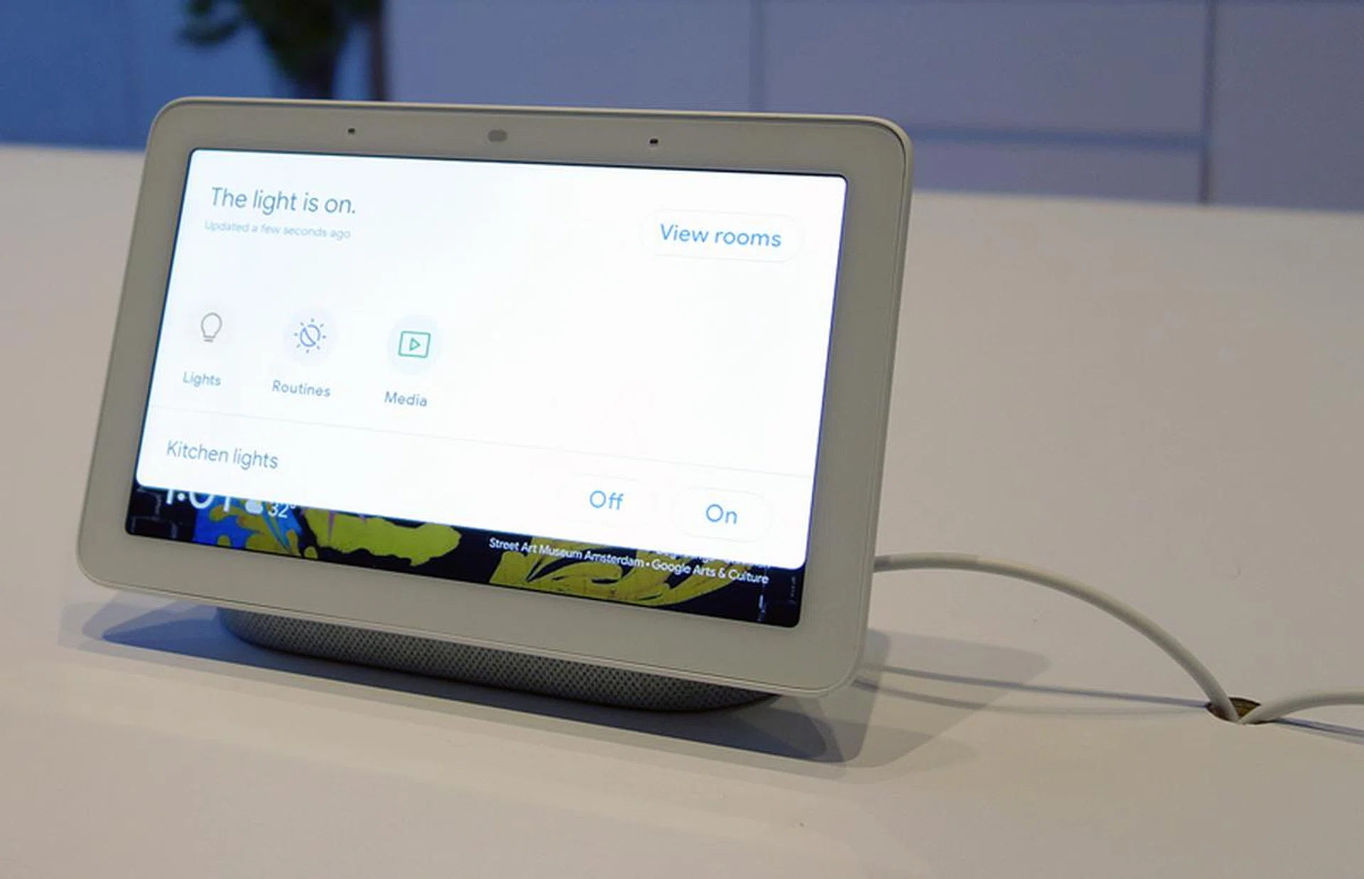 The home view dashboard of the Nest Hub.