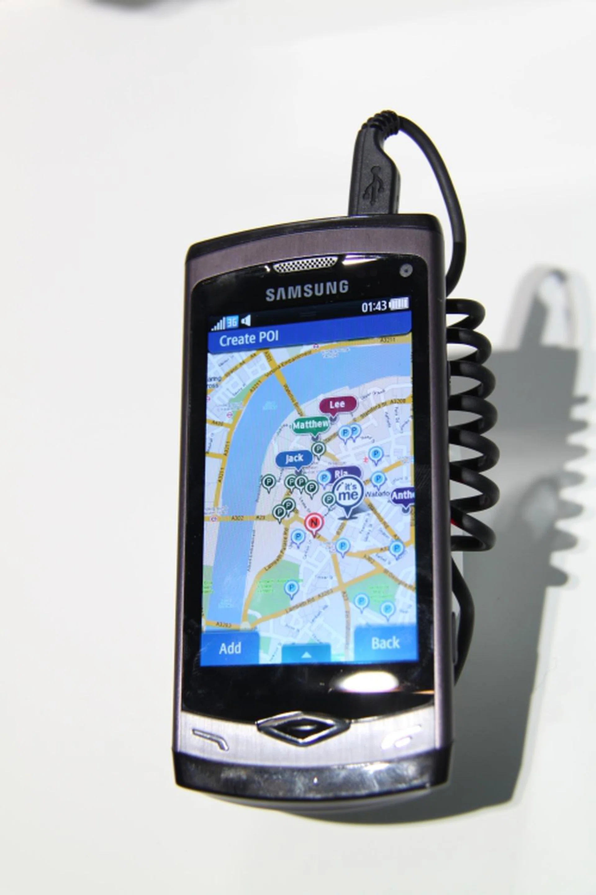 One of the more unique apps shown by developers for Samsung Apps is this one called My Places. It basically integrates social networking services like Facebook, Twitter, MySpace with Point of Interest (POI) creation and route calculation. An example would be a friend posts an interest POI on Facebook. You can track its location in relation to yours and check the fastest way to get there.